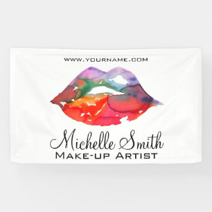 Bold Rainbow Lips Watercolor Drawing Beauty Makeup Banner