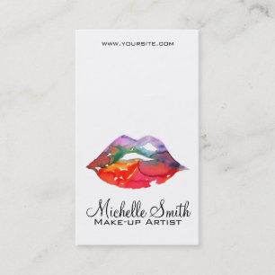 Bold Rainbow Lips Watercolor Drawing Beauty Makeup Business Card
