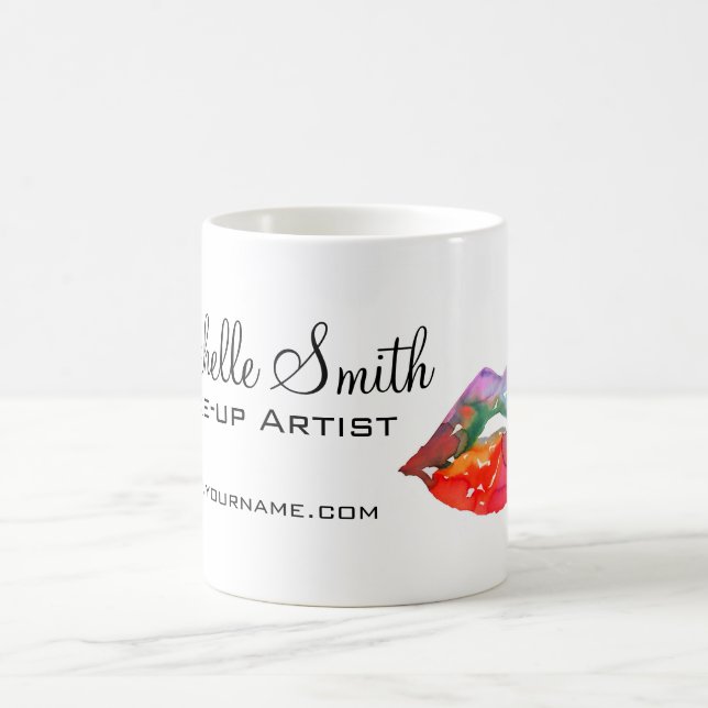 Bold Rainbow Lips Watercolor Drawing Beauty Makeup Coffee Mug (Center)