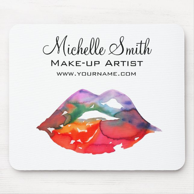 Bold Rainbow Lips Watercolor Drawing Beauty Makeup Mouse Mat (Front)