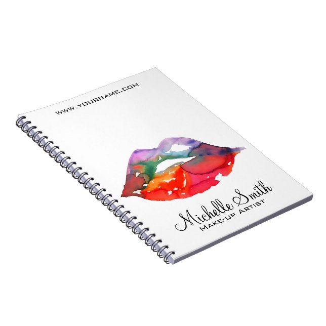 Bold Rainbow Lips Watercolor Drawing Beauty Makeup Notebook (Right Side)