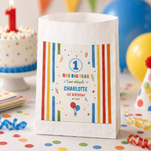 Bold Rainbow One Big Year 1st Birthday party Favour Bags
