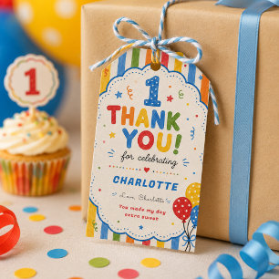 Bold Rainbow One Big Year 1st Birthday party Gift Tags