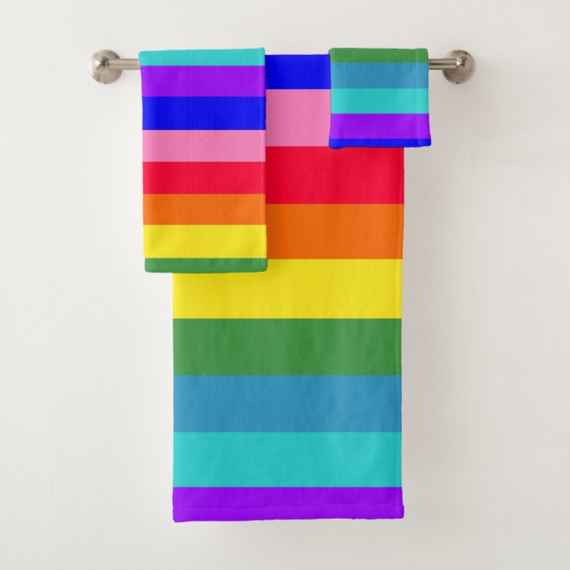 Bold Rainbow Stripes bath towel set (Insitu)