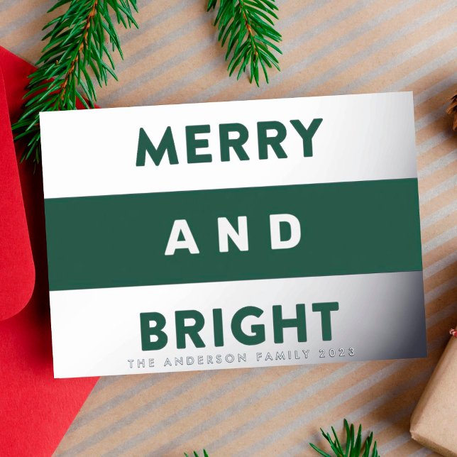 Bold Real Silver Modern Stripes Merry and Bright Foil Holiday Card (Creator Uploaded)