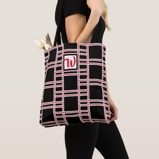 Bold Rectangle Pipe Bracket Red White Template Tote Bag (Close Up)