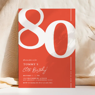 Bold Red 80th Birthday Invitation