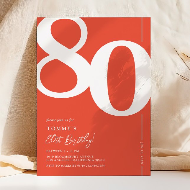 Bold Red 80th Birthday Invitation (Creator Uploaded)