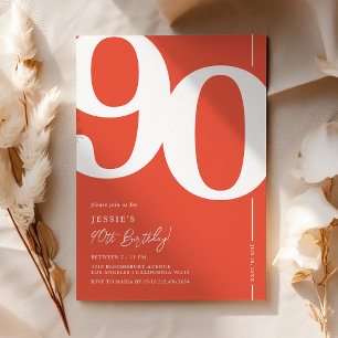 Bold Red 90th Birthday Invitation