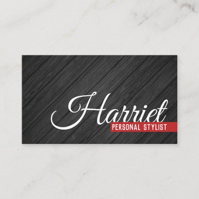 Bold Red Accent Wood Business Card (Front)