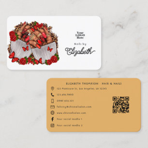 Bold Red African American Nail Salon Design Business Card