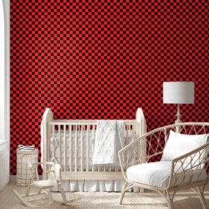 Bold Red and Black Chequered Pattern Design Wallpaper