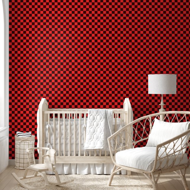 Bold Red and Black Chequered Pattern Design Wallpaper (Kids)