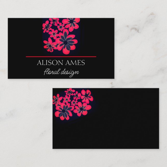 bold red and black flower art florist or designer  business card (Front/Back)