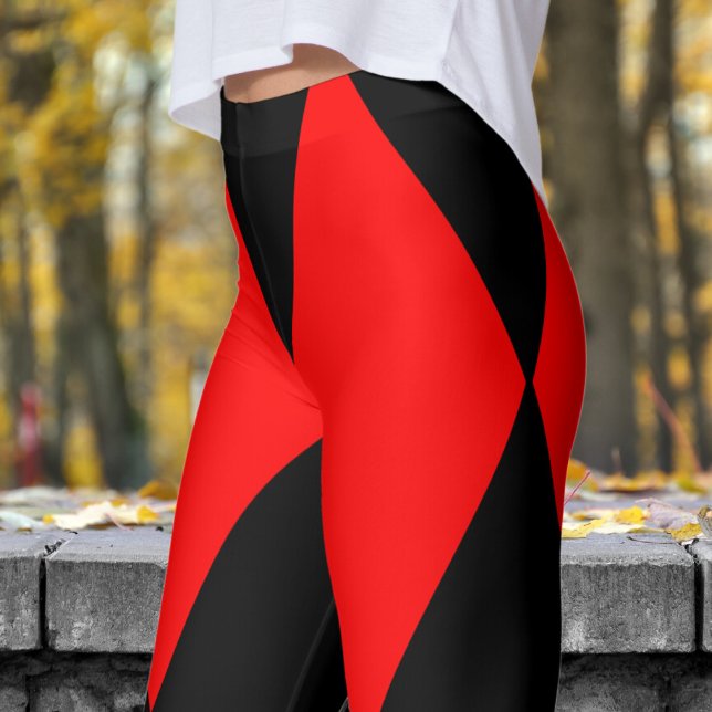 Bold Red and Black Harlequin Check Pattern Leggings (Harlequin Black and Red)