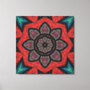 Bold Red and Black Kaleidoscope Flower Mandala Canvas Print
