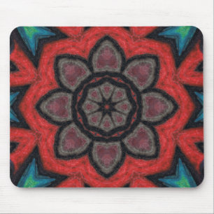 Bold Red and Black Kaleidoscope Flower Mandala Mouse Mat