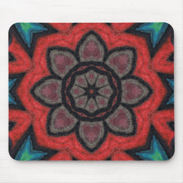 Bold Red and Black Kaleidoscope Flower Mandala Mouse Mat (Front)