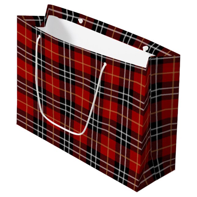 Bold Red and Black Plaid Pattern Christmas Large Gift Bag (Front Angled)