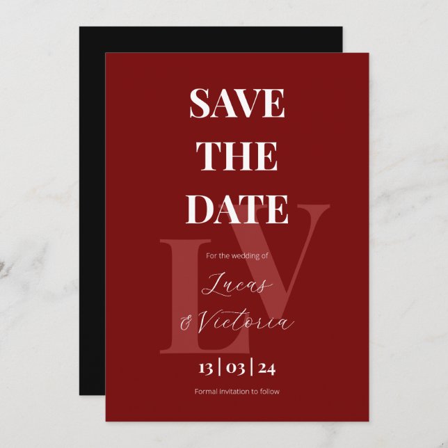 Bold Red and Black Wedding Save the Date Invitation (Front/Back)