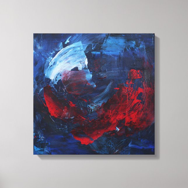 Bold Red and Blue Abstract Swirl Canvas Print (Front)