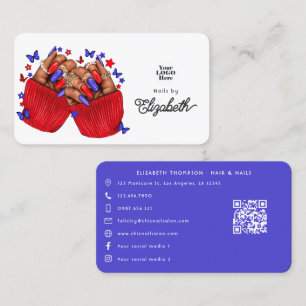 Bold Red and Blue African American Nail Salon Business Card