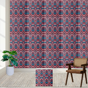 Bold Red and Blue Scandinavian Tribal Pattern Tile