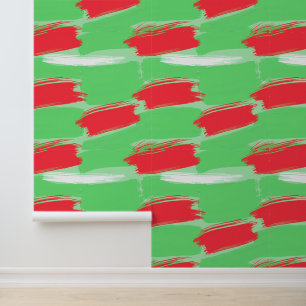 Bold Red and Green Abstract Brushstroke Art Wallpaper