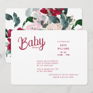 Bold Red and Pink Floral Baby Shower Invitation