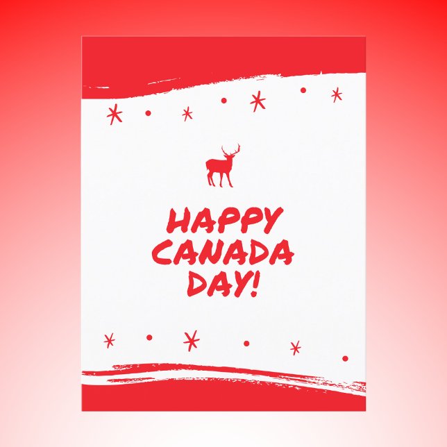 Bold Red and White Deer-Themed Canada Day Postcard (Creator Uploaded)