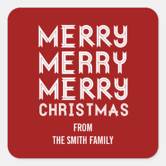 Bold RED and White Merry Christmas Gift Labels