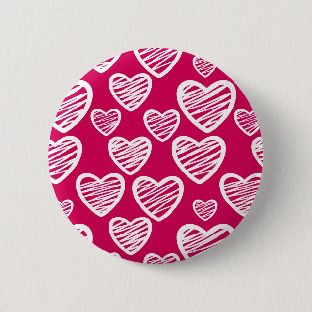 Bold Red and White Scribble Heart Pattern  6 Cm Round Badge (Front)