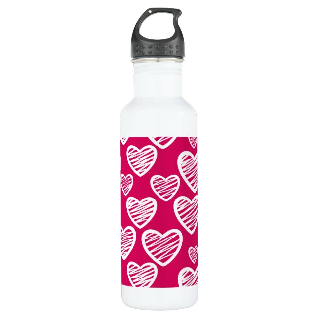 Bold Red and White Scribble Heart Pattern  710 Ml Water Bottle (Front)