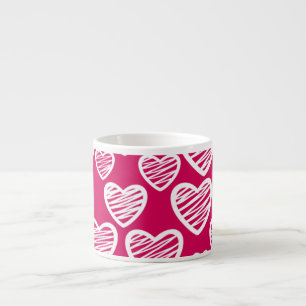 Bold Red and White Scribble Heart Pattern  Espresso Cup