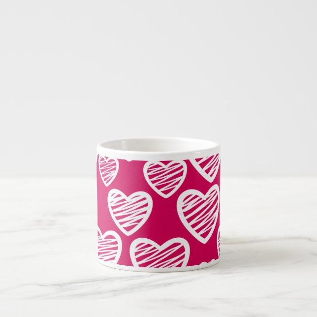Bold Red and White Scribble Heart Pattern  Espresso Cup (Front)