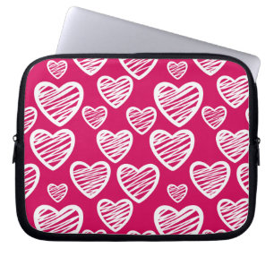 Bold Red and White Scribble Heart Pattern  Laptop Sleeve