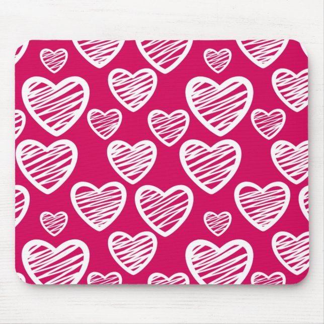 Bold Red and White Scribble Heart Pattern  Mouse Mat (Front)