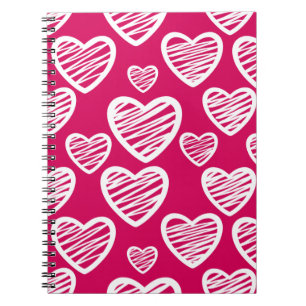 Bold Red and White Scribble Heart Pattern Notebook