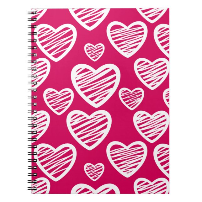Bold Red and White Scribble Heart Pattern  Notebook (Front)