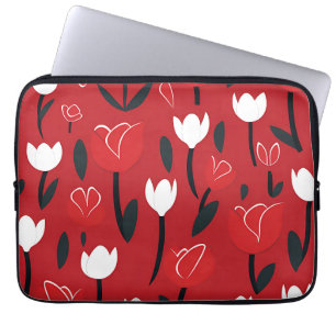 Bold Red and White Tulip Spring Floral Laptop Sleeve
