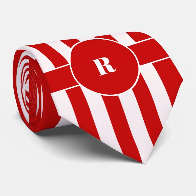 Bold Red and White Vertical Stripes with Polka Dot Tie (Rolled)