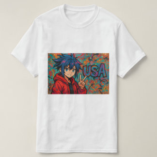 Bold Red Anime USA Graphic T-Shirt