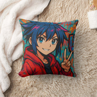 Bold Red Anime USA Graphic T-Shirt Cushion