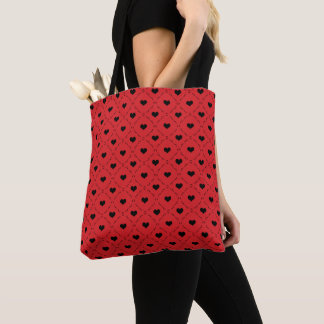 Bold Red Background with Small Black Hearts Tote Bag