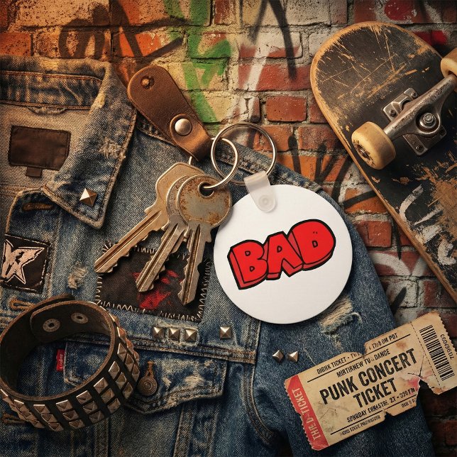 Bold Red Bad Graffiti Style Text Key Ring (Creator Uploaded)