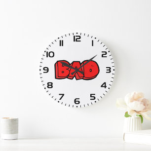Bold Red Bad Graffiti Style Text Large Clock
