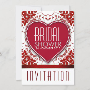 Bold Red Batik Love Heart Bridal Shower Invitation