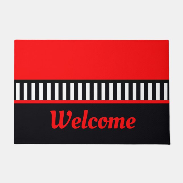Bold Red Black and White Doormat (Front)
