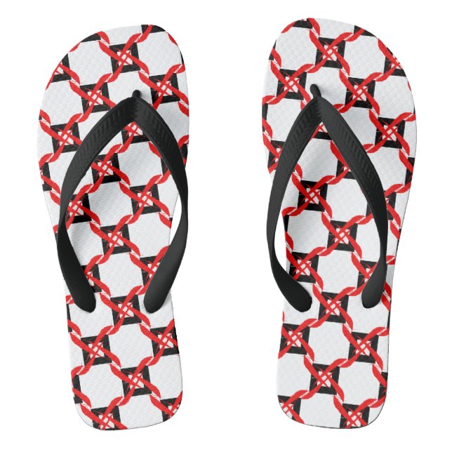 Bold red, black, and white graphic pinwheel  flip flops (Footbed)