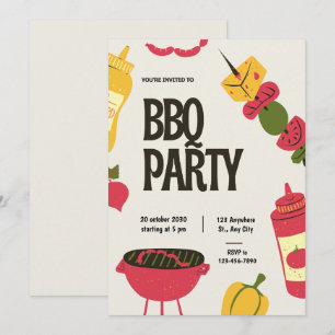 Bold Red & Black BBQ Party Invitation   Illustrate